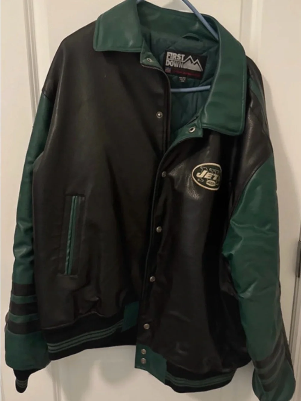 New York Jets Black & Green Leather Varsity Jacket